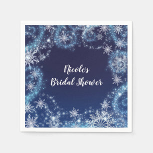 Winter Wonderland Blau & Weiß Funkelnde Schneefloc Serviette