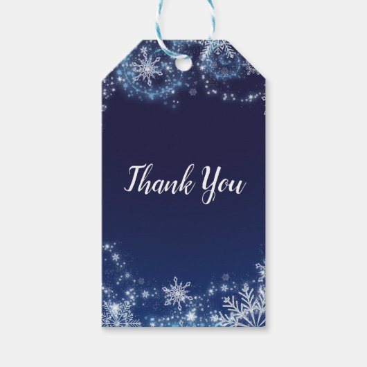 Winter Wonderland Blau & Weiße Schneeflocken Gefal Geschenkanhänger (Vorderseite)