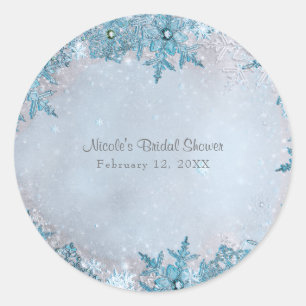 Winter Wonderland Blaue Schneeflocken Elegant Maßg Runder Aufkleber