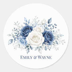 Winter Wonderland Blaue und Weiße Rosen Hochzeit Runder Aufkleber