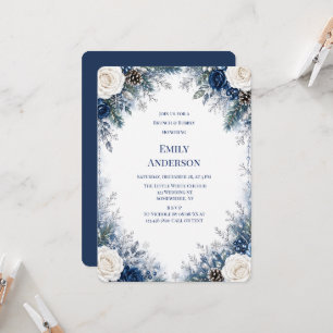 Winter Wonderland Blaue Weiße Rose Brunch & Bubbly Einladung