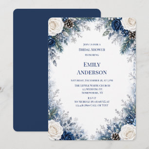 Winter Wonderland Blaue Weiße Rosen Brautparty Einladung