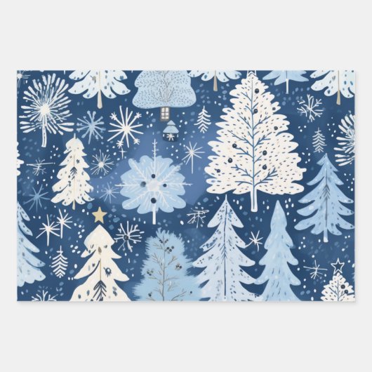 Winter Wonderland: Blauer und weißer Weihnachtsbau Geschenkpapier Set (Vorderseite 2)