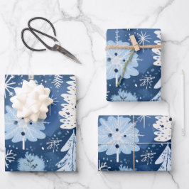 Winter Wonderland: Blauer und weißer Weihnachtsbau Geschenkpapier Set