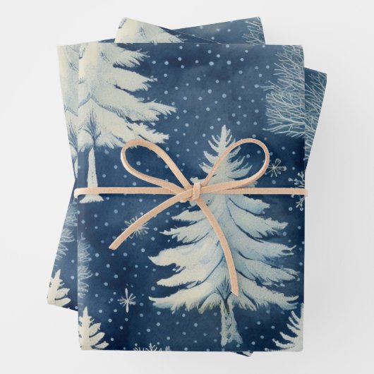 Winter Wonderland: Blauer und weißer Weihnachtsbau Geschenkpapier Set (Beispiel)