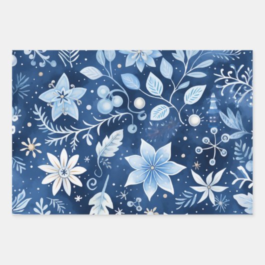 Winter Wonderland: Blauer und weißer Weihnachtsbau Geschenkpapier Set (Vorderseite 3)