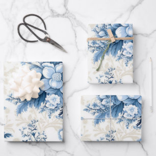 Winter Wonderland: Blauer und weißer Weihnachtsbau Geschenkpapier Set