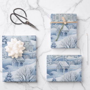 Winter Wonderland: Blauer und weißer Weihnachtsbau Geschenkpapier Set