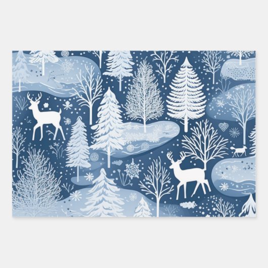 Winter Wonderland: Blauer und weißer Weihnachtsbau Geschenkpapier Set (Vorderseite 3)