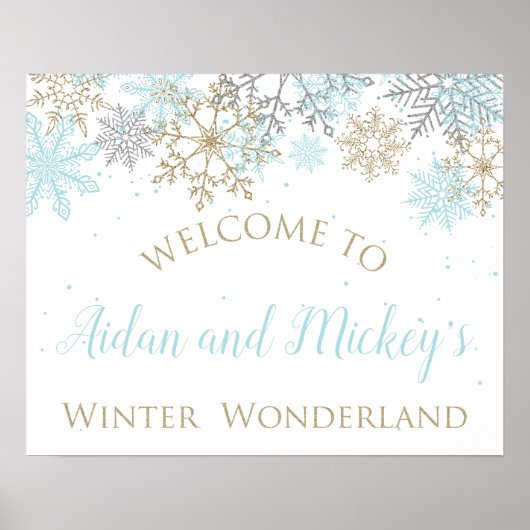Winter Wonderland Blue and Gold Willkommenszeichen Poster (Vorne)