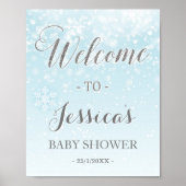 Winter Wonderland Blue Baby Dusche Begrüßungszeich Poster (Vorne)
