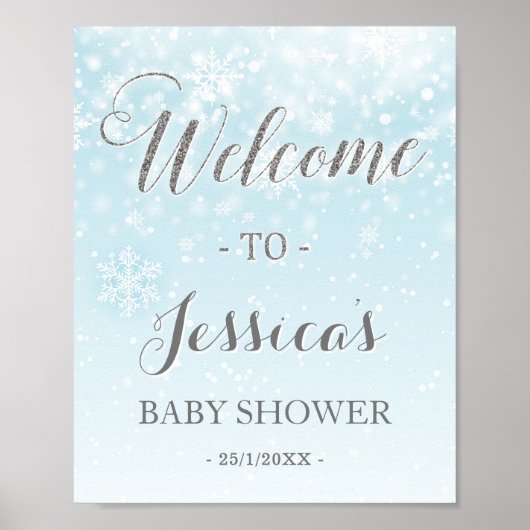 Winter Wonderland Blue Baby Dusche Begrüßungszeich Poster (Vorne)