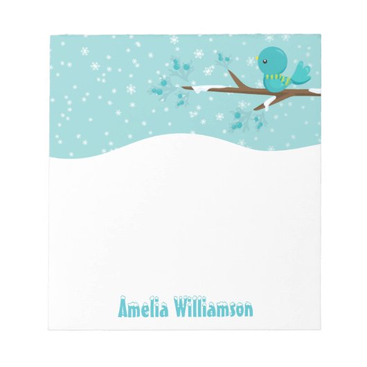 Winter Wonderland Blue Bird auf Holly Branch Notizblock (Vorderseite)
