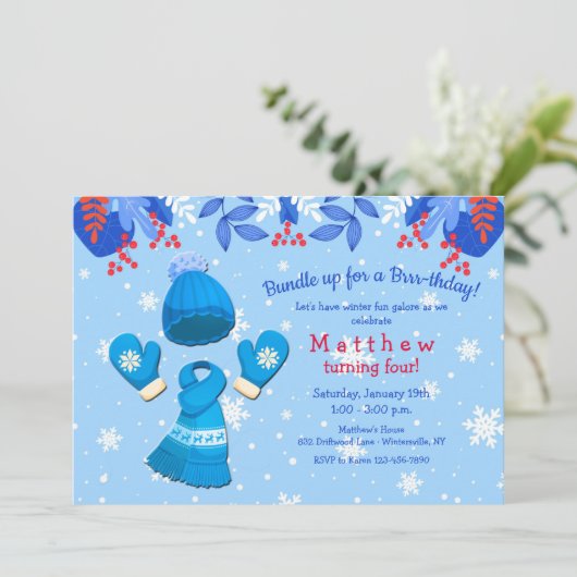 Winter Wonderland Blue Birthday Einladung (Stehend Vorderseite)