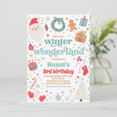 Winter Wonderland Blue Christmas Geburtstagsparty Einladung (Stehend Vorderseite)