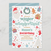 Winter Wonderland Blue Christmas Geburtstagsparty Einladung (Vorne/Hinten)