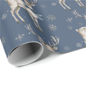 Winter Wonderland Blue Deer Snowflakes Christmas Geschenkpapier (Rolleneckpunkt)