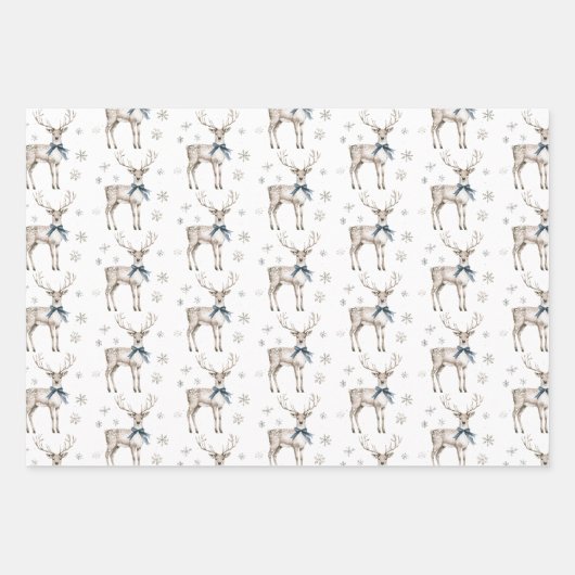Winter Wonderland Blue Deer Snowflakes Christmas Geschenkpapier Set (Vorderseite 3)