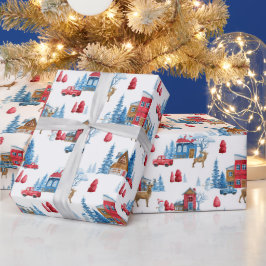 Winter Wonderland Blue & Red Geschenkpapier