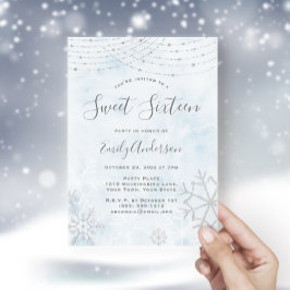 Winter Wonderland Blue Silver Snowflake Sweet 16 Einladung