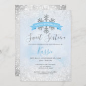 Winter Wonderland Blue Silver Sweet 16 Geburtstag Einladung (Vorne/Hinten)