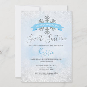 Winter Wonderland Blue Silver Sweet 16 Geburtstag Einladung