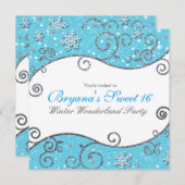 Winter Wonderland Blue & Silver Wirbel Bright Blue Einladung (Vorne/Hinten)