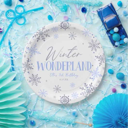 Winter Wonderland Blue Snowflake Birthday Party Pappteller (Party)