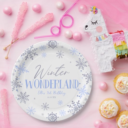 Winter Wonderland Blue Snowflake Birthday Party Pappteller (Party)