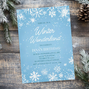 Winter Wonderland Blue Snowflake Geburtstag Einladung