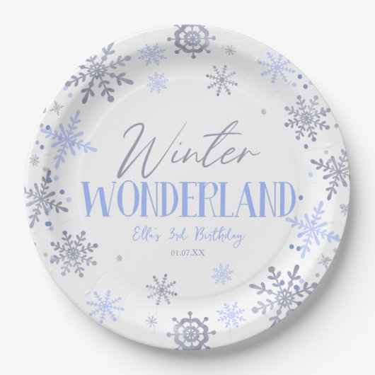 Winter Wonderland Blue Snowflake Geburtstagsparty Pappteller (Vorderseite)