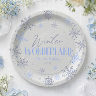 Winter Wonderland Blue Snowflake Geburtstagsparty Pappteller