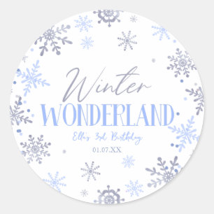 Winter Wonderland Blue Snowflake Geburtstagsparty Runder Aufkleber