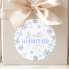 Winter Wonderland Blue Snowflake Geburtstagsparty Runder Aufkleber