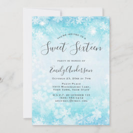 Winter Wonderland Blue Snowflake Sweet 16 Einladung