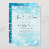 Winter Wonderland Blue Snowflake Sweet 16 Einladung (Vorne/Hinten)