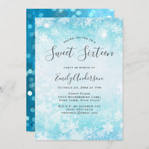 Winter Wonderland Blue Snowflake Sweet 16 Einladung