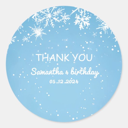 Winter Wonderland Blue Snowflake Thank You Runder Aufkleber (Vorderseite)