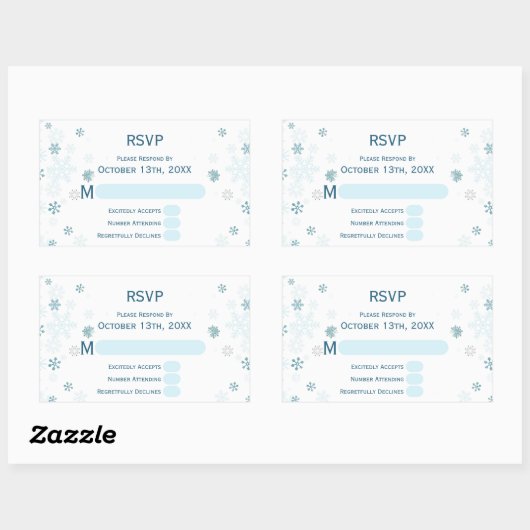 Winter Wonderland Blue Snowflake Wedding RSVP Rechteckiger Aufkleber (Blatt)