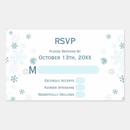 Winter Wonderland Blue Snowflake Wedding RSVP Rechteckiger Aufkleber (Vorderseite)