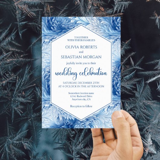 Winter Wonderland Blue Snowflakes Hochzeit Einladung