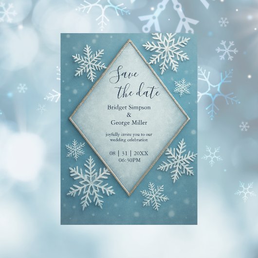 Winter Wonderland Blue Snowy Romant Save the Date Einladung