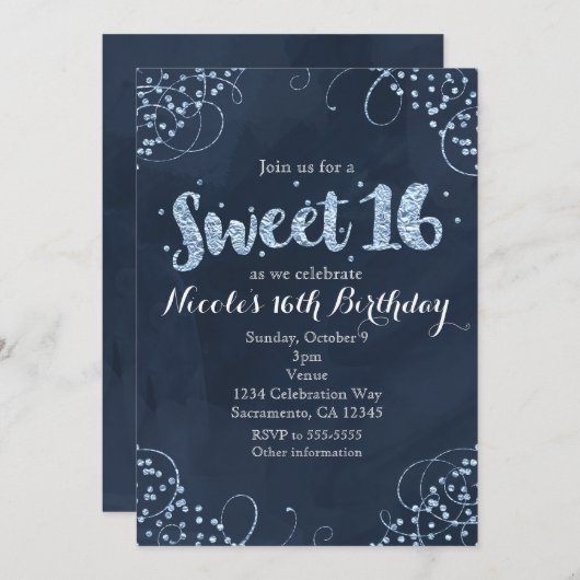 Winter Wonderland Blue Sweet 16 Party Einladungen (Vorne/Hinten)