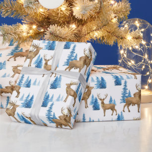 Winter Wonderland Blue & Tan Rentier Geschenkpapier