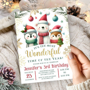 Winter Wonderland Boho Snow Animals 3. Geburtstag Einladung