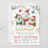 Winter Wonderland Boho Snow Animes 4. Geburtstag Einladung (Vorderseite)