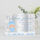 Winter Wonderland Boy Baby Dusche Einladung (Stehend Vorderseite)