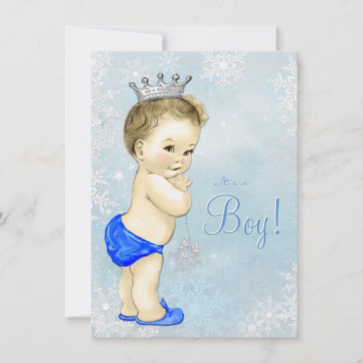 Winter Wonderland Boys Blue Snowflake Baby Dusche Einladung (Vorderseite)
