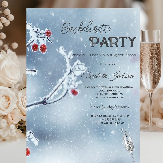 Winter Wonderland Branches Blue Bachelorette Einladung