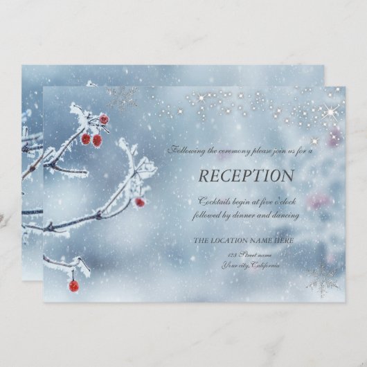 Winter Wonderland Branches Blue Empfang Einladung (Vorne/Hinten)